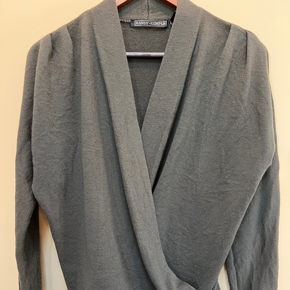 Randy Kemper Merino Wool Wrap Sweater Womens Size Small Gray